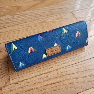 Fossil Sofia Sunglasses Case Floral Hearts Blue Hard Case Triangle
